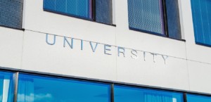 Close-up photograph of a university building