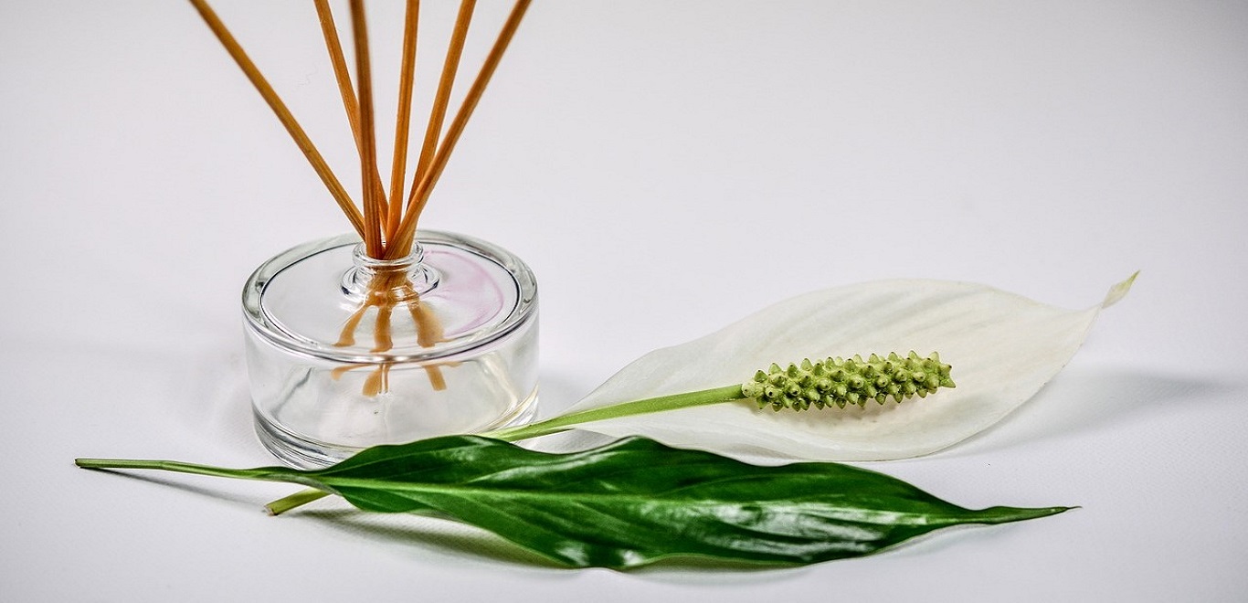 Essential oil diffuser with plant petals and leaves