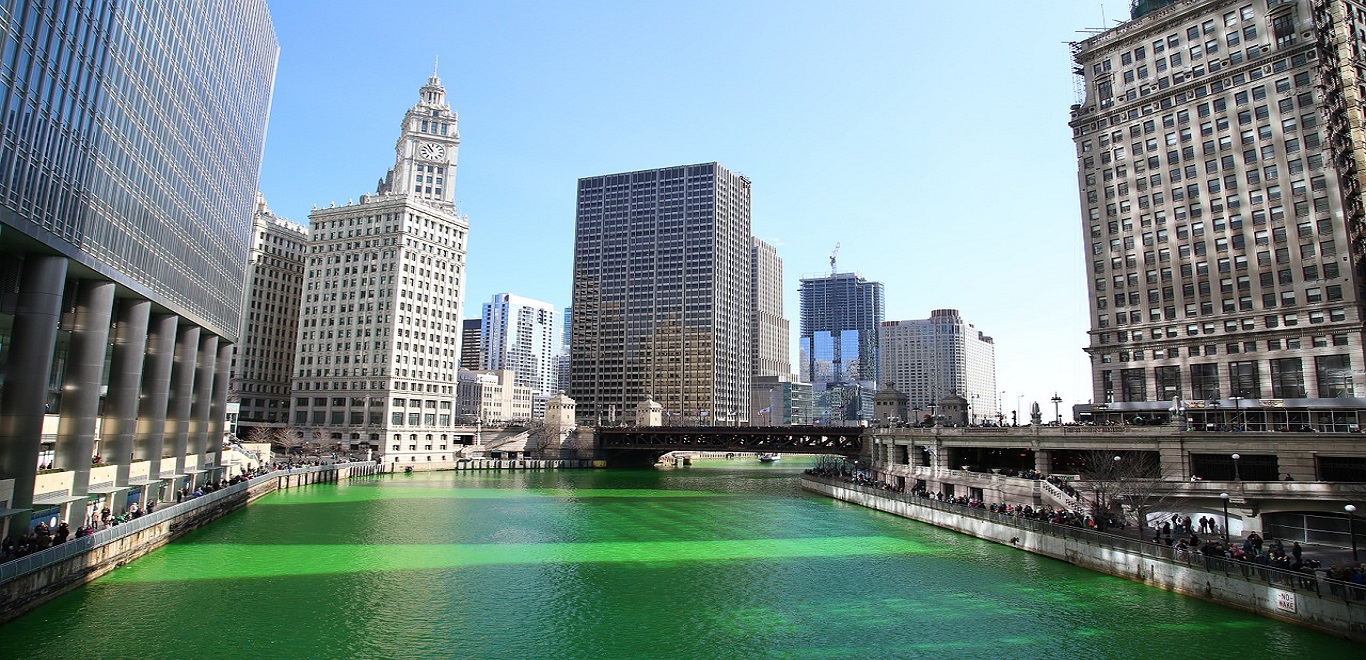 Chicago River dyed bright green for St. Patrick's Day