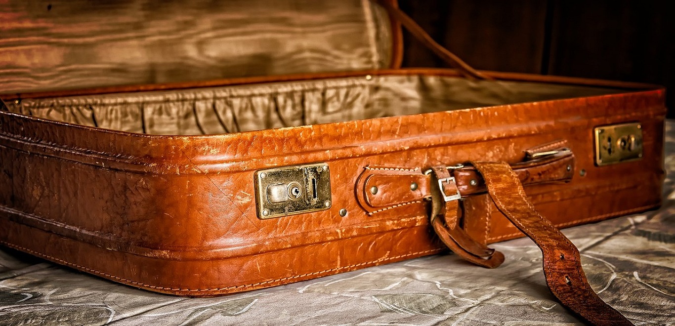 Open brown, vintage-style suitcase