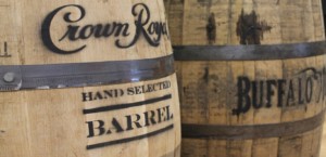 Two wooden whiskey barrels