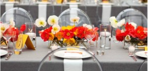 Colorful flower centerpieces on a table