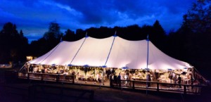 White party tent on summer evening