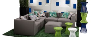 gray outdoor sectional sofa with wire tables