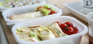 Travel food packed in plastic containers