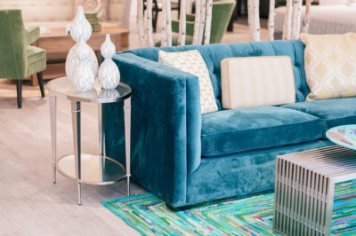 CORT Showroom with blue velvet couch