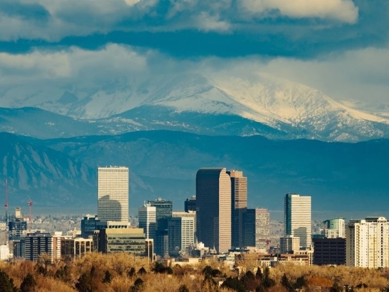 City skyline in mountain capped city