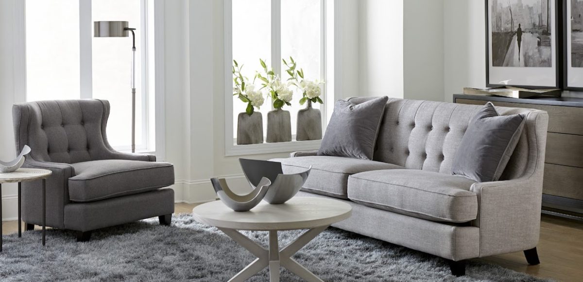 Minimal and sleek grey living room.