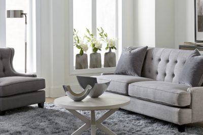 Minimal and sleek grey living room.