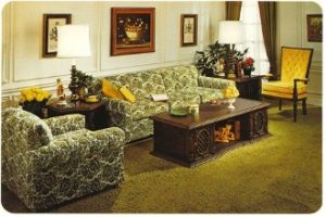 CORT advertising with floral sofa
