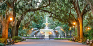 Savannah, Georgia, USA at Forsyth Park Fountain.