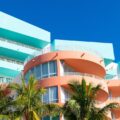 A colorful, art-deco style apartment building in Miami, Florida.