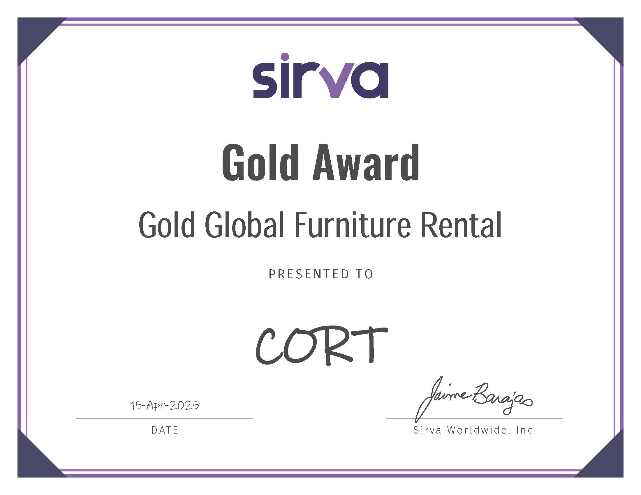 Sirva Gold Award 